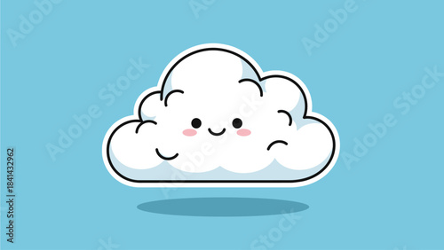 Cute Sparkling Cloud Sticker with Blue Sky Background