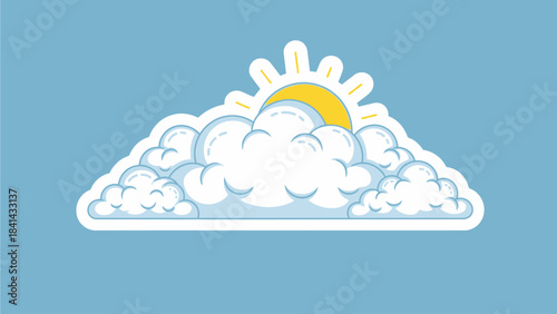 Cute Sparkling Cloud Sticker with Blue Sky Background