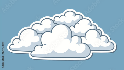 Cute Sparkling Cloud Sticker with Blue Sky Background