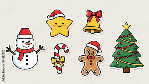 Set of Cute Hand-Drawn Christmas Holiday Elements