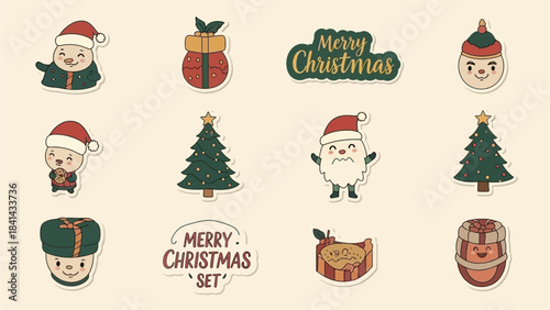 Set of Cute Hand-Drawn Christmas Holiday Elements