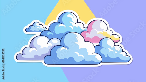 Cute Sparkling Cloud Sticker with Blue Sky Background