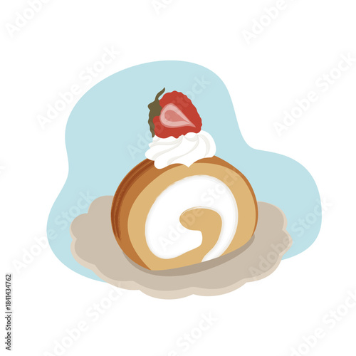 illustration of roll cake with strawberry topping