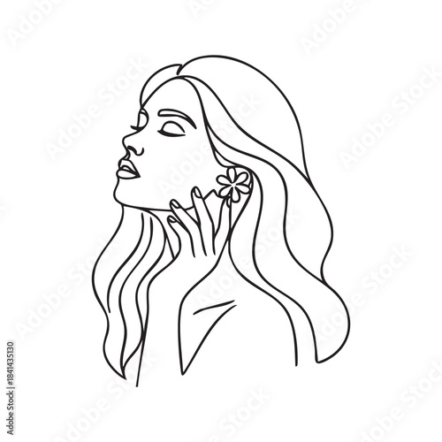 Illustration image of a woman with soft outline, beautiful pose with hand and cheek