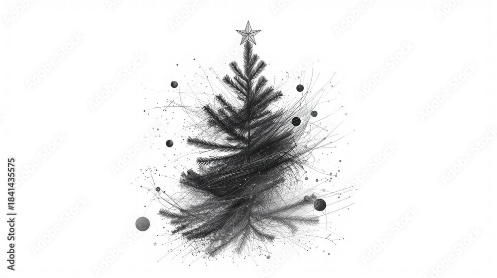 Naklejka premium Abstract Christmas Tree Design with Star and Ornaments on White Background
