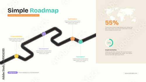 Clean Roadmap Timeline Infographic for Project Development Milestones and Business Planning Vector Illustration