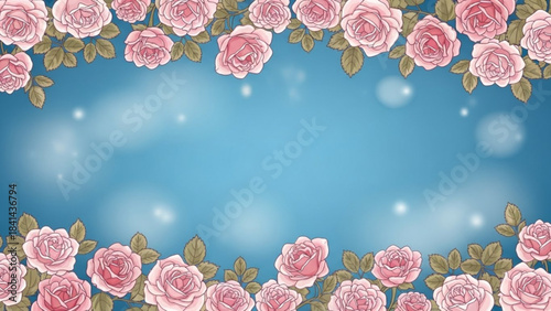 Floral Serenity: a beautiful, elegant floral design featuring soft pink roses cascading around a light blue, creating a sense of calm and beauty.