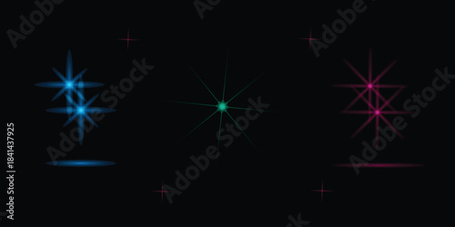 Colorful Neon Starbursts on Dark Background