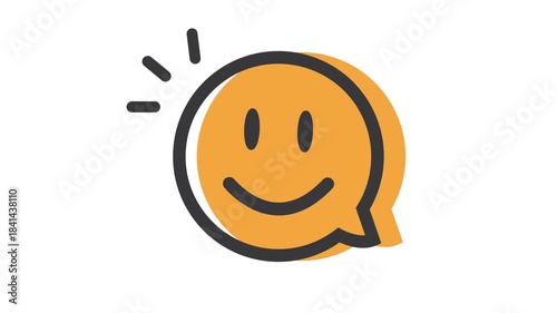 Smile face, speech bubble, video.