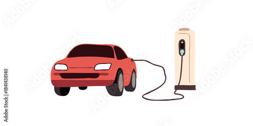 red electric car charging illustration