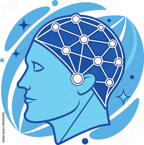 Innovative mind with neural network connections in blue tones