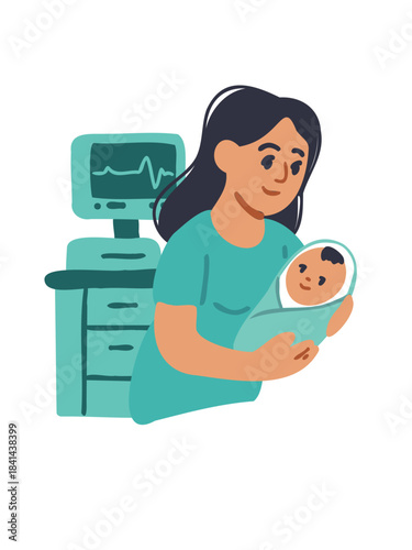 female obstetrician gently holding newborn vector