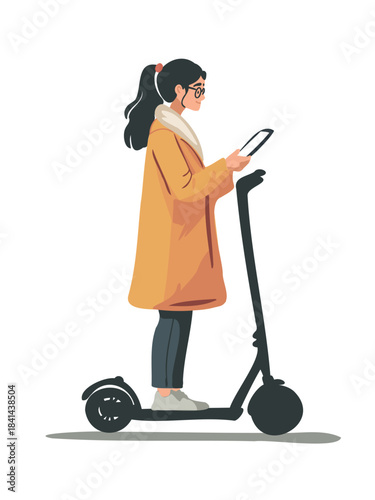 woman riding an electric scooter while holding smartphone illustration