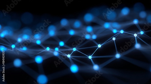 Abstract Blue Connection Network with Glowing Nodes and Lines