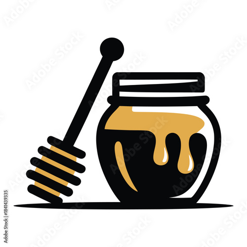 honey jar dipper sweet natural syrup beekeeping food illustration vector