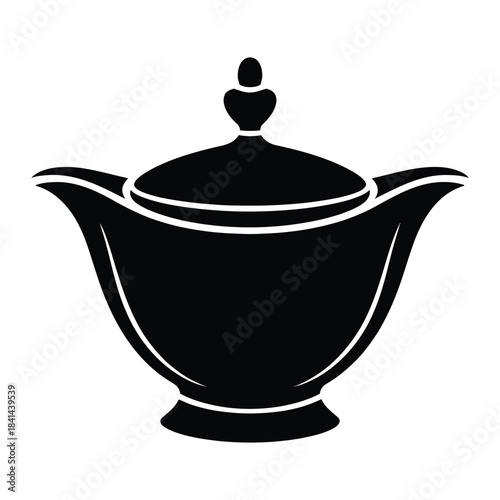pot lid container kitchen cookware serving bowl silhouette vector