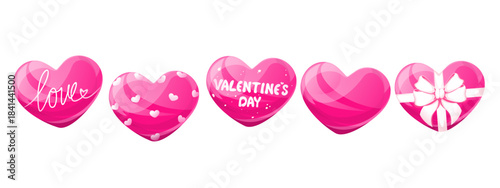 Set of various hearts for Valentine's Day. Pink hearts on a white background. Vector illustration.