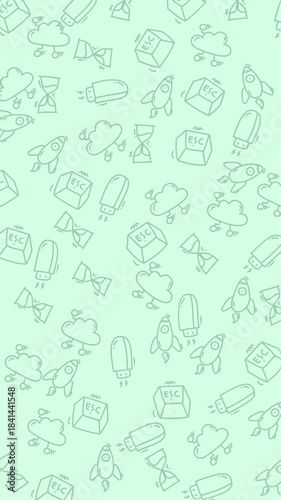 Vertical background for tech-themed designs like Clouds, rockets, USB drives, esc keys, and hourglasses outlines. Perfect for website backgrounds or digital presentations.