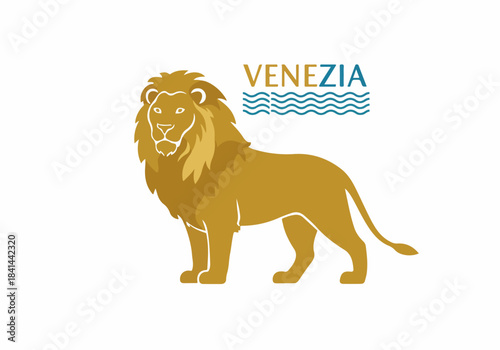 Stylized Golden Lion of Venice with "Venezia" text and wavy lines, representing the iconic Italian city's rich history and maritime heritage.