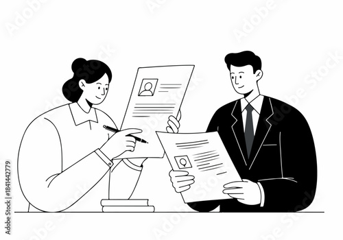 Professional Colleagues Reviewing Resumes and Job Applications for Hiring and Talent Acquisition in a Corporate Office Setting