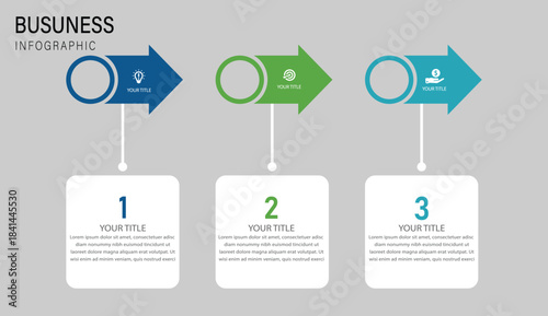 3-Step Modern Business Infographic Template, Corporate Timeline Arrow Infographic, Minimal Process Diagram Design, Business Step-by-Step Infographic, Colorful Arrow Workflow Template, Professional Pre