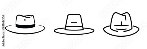 Fedora Hat Vector Icons. Fashion Hat Illustration Set. Minimalist Line Art Hat Designs.