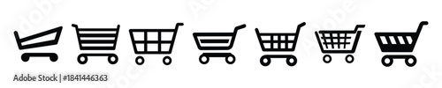 Shopping Cart Vector Icons. E-Commerce Symbol Set. Retail Trolley Illustration Pack. Minimalist Cart Icons.