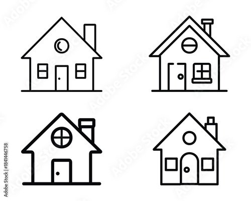 House Vector Icons Set. Minimalist House Line Art Designs. Real Estate Symbols