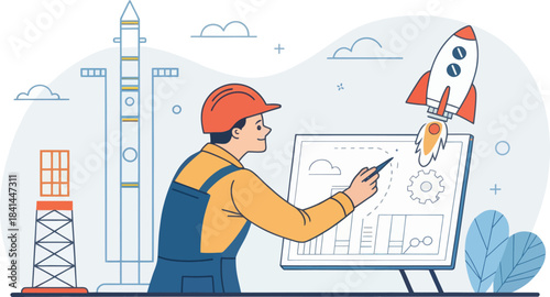 Aerospace Engineer Designing Rocket Concept