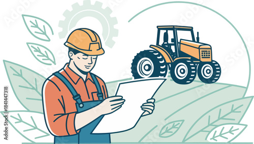 Agricultural Engineer Icon with Tractor