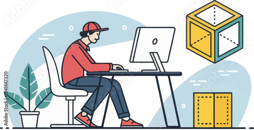 3D Modeler Working Digitally on Computer Screen