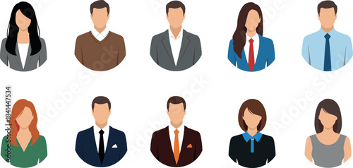 Diverse Business People Avatar Icons Vector Set, Professional Men and Women User Profile Pictures, Corporate Staff, Office Employees, and Customer Service Representative Headshot Graphic.