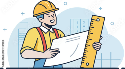 Architect Holding Blueprint and Ruler Icon