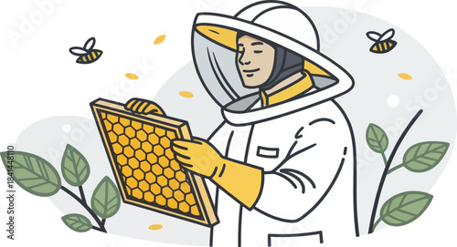 Beekeeper in Suit with Honeycomb Icon Isolated