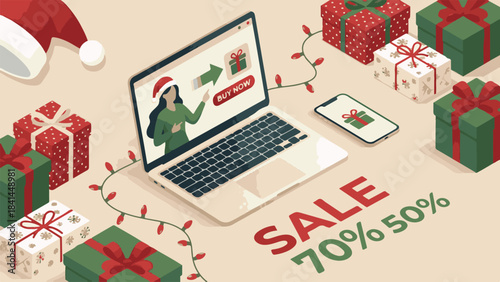 Online Shopping Sale with Woman, Gifts, and Discounts