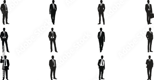 Multiple business people silhouettes in various poses isolated on transparent background