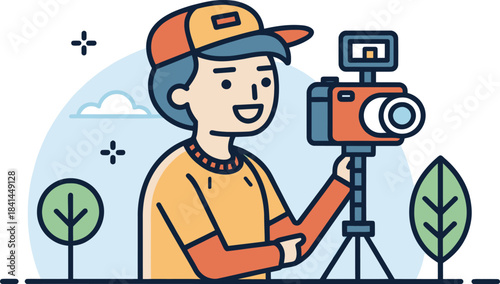 Content Creator Recording Vlog With Microphone and Camera