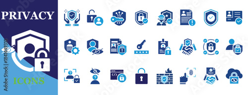 Privacy and Security Editable Vector Icons Set in 2 Color Style for Web Design, App UI, Data Protection, Cyber Safety and GDPR Projects
