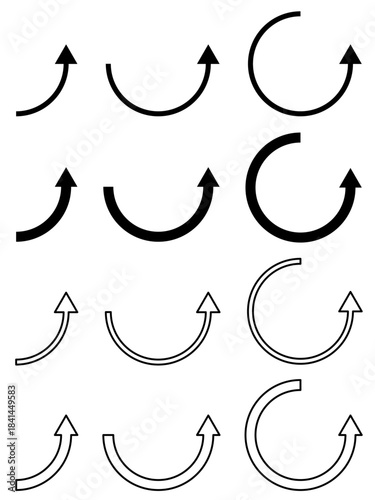 ぐるっとカーブの矢印セット（白黒）