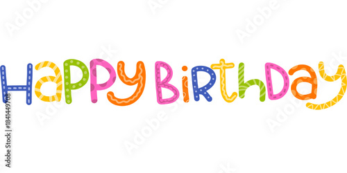 happy birthday text colorful illustration vector handwritten
