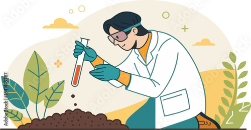 Environmental Scientist Analyzing Soil Sample Icon