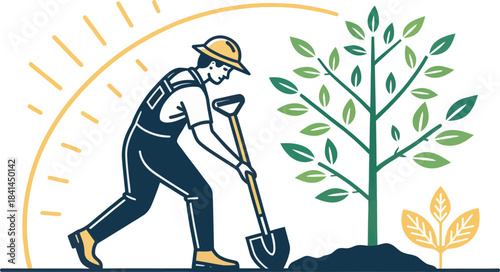 Forestry Worker Planting a Tree Icon