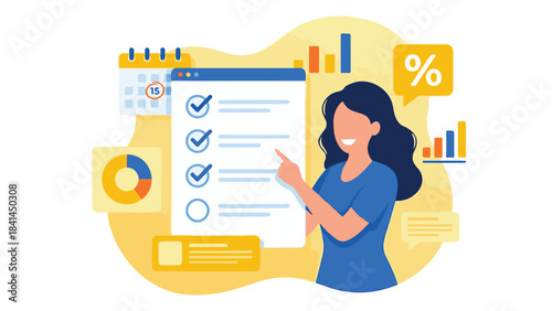 Female professional managing tasks and analyzing business data for project planning