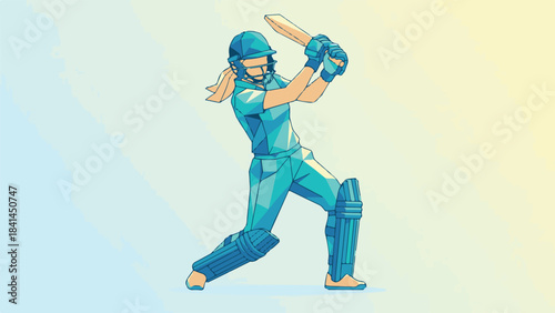 Dynamic polygonal illustration of a female cricketer ready to bat