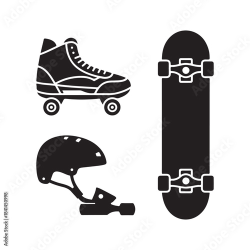 black silhouette collection with snowboard, ski, ice skate