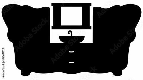 Minimalist silhouette of a modern bathroom vanity cabinet with integrated mirror, clean lines for a sleek, contemporary home design.