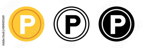 アルファベットPのコイン風アイコンセット/Letter P Coin Icon Set