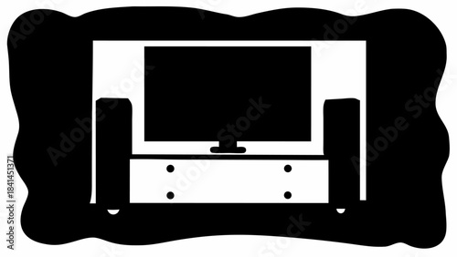 Sleek silhouette of a minimalist TV console with a wall mount, embodying modern entertainment center design for living rooms.