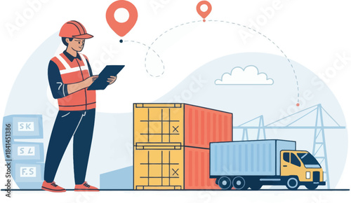 Logistic Coordinator Tracking Shipment Icon Isolated