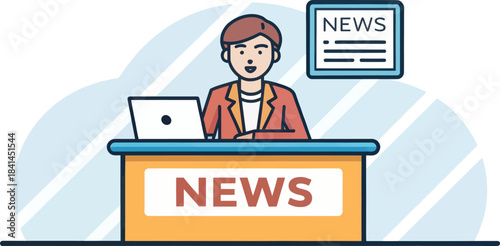 News Anchor Presenting Information as a Digital Icon